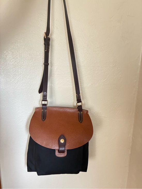 Dooney & Bourke Handbags - Dooney & Bourke Brown Leather Flap Crossbody with Black Body